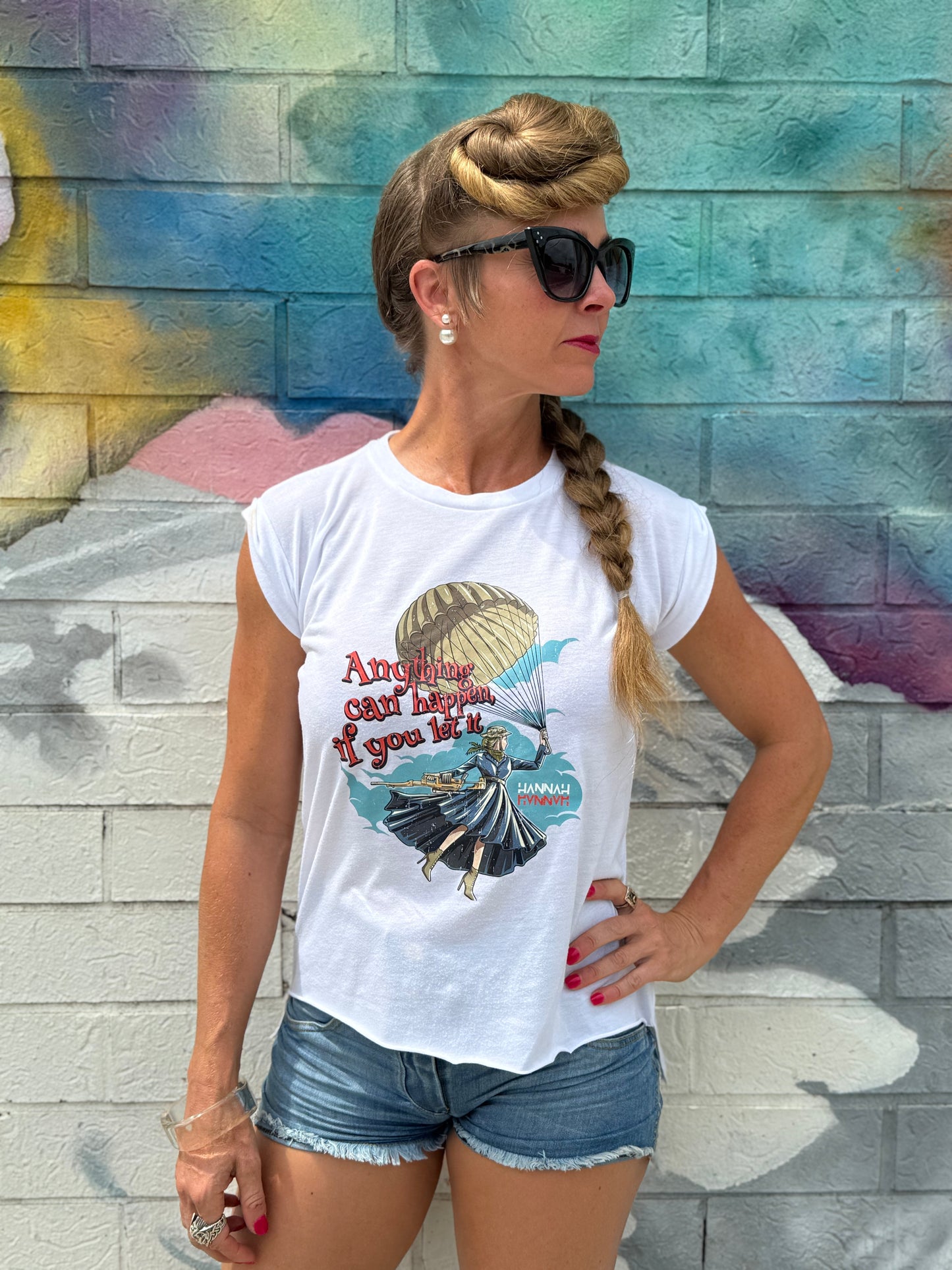 Mary Pewpins Rolled Cuff Flowy Tee