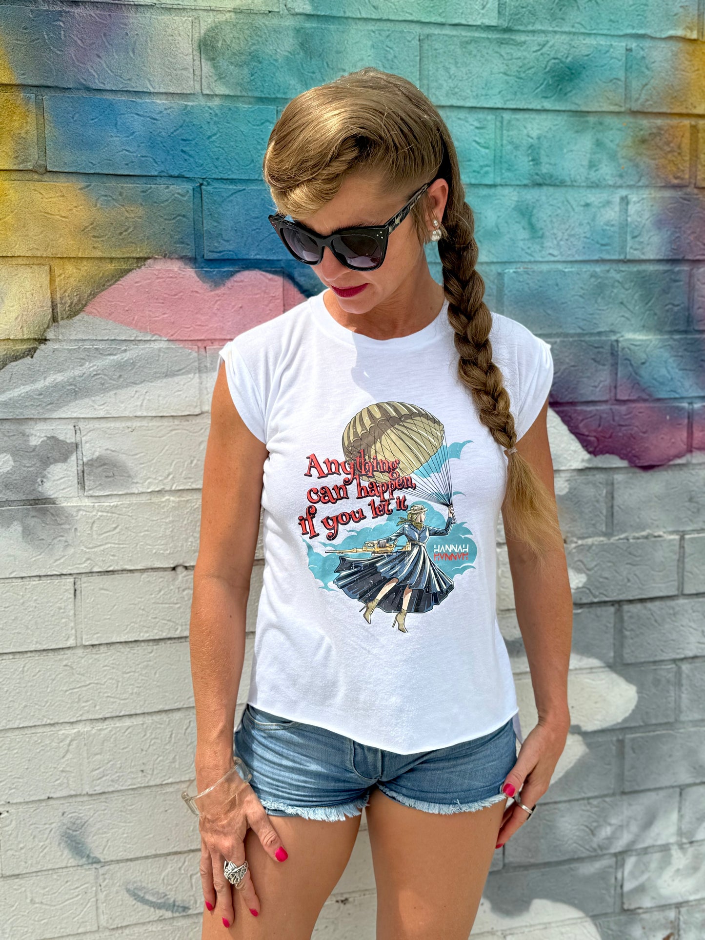 Mary Pewpins Rolled Cuff Flowy Tee