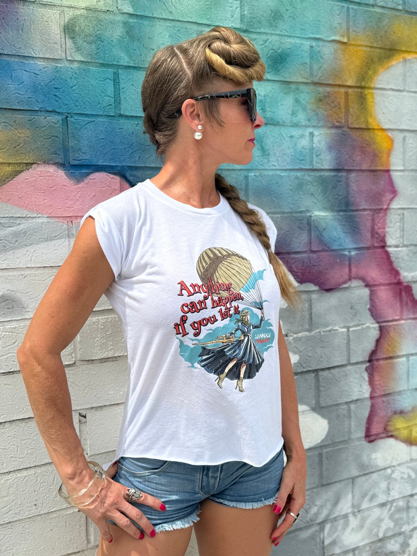 Mary Pewpins Rolled Cuff Flowy Tee