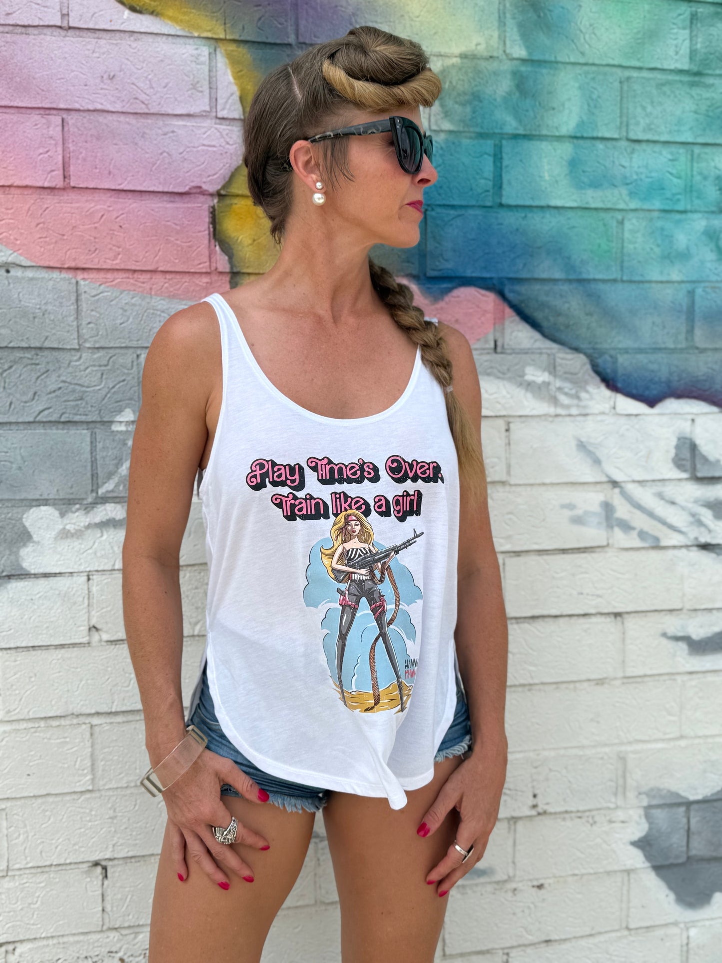 Rambo Barbie Flowy Tank -White