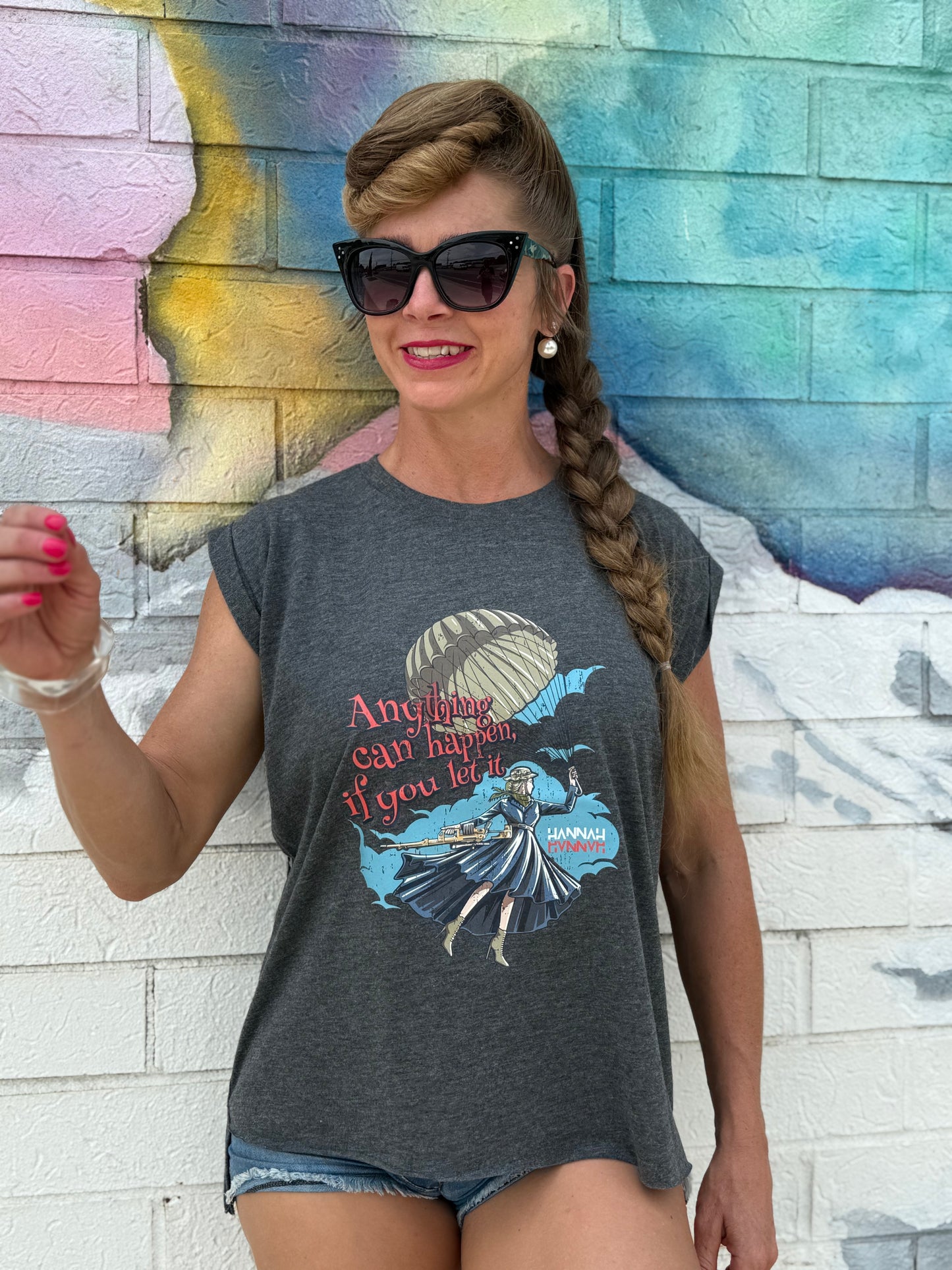 Mary Pewpins Rolled Cuff Flowy Tee