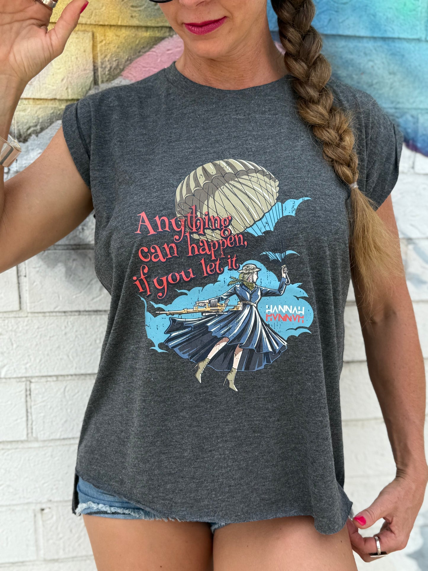 Mary Pewpins Rolled Cuff Flowy Tee