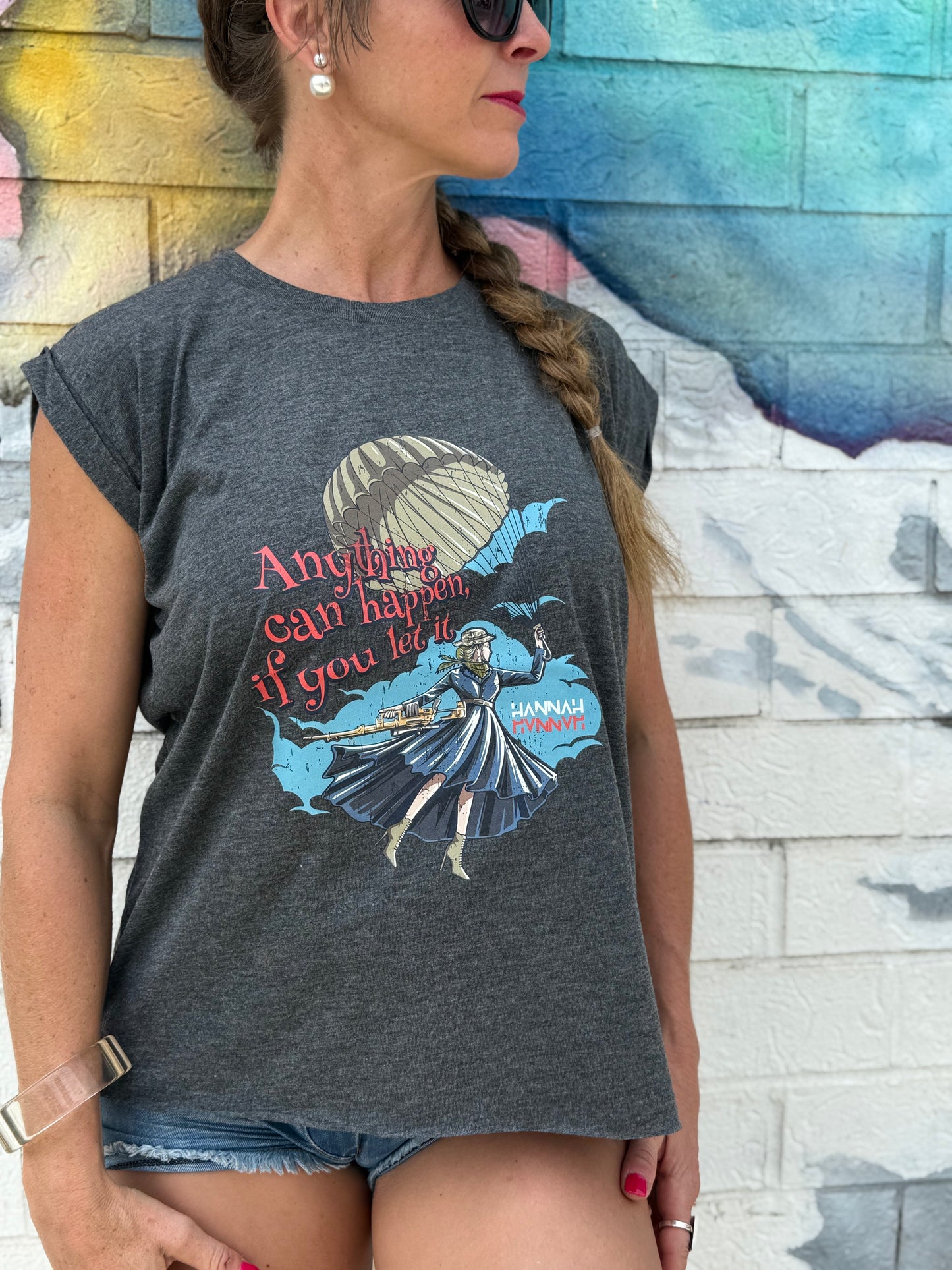 Mary Pewpins Rolled Cuff Flowy Tee